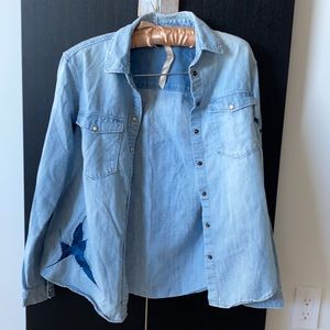 All Saints denim shirt with detailed embroidery